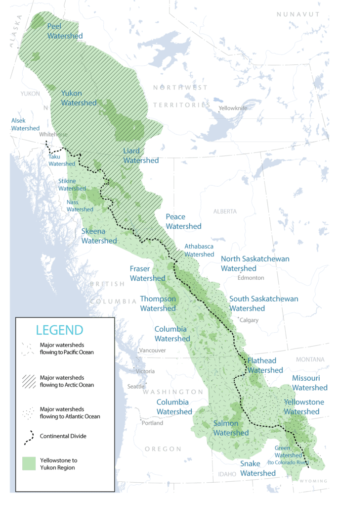 Yellowstone to Yukon region major watersheds map