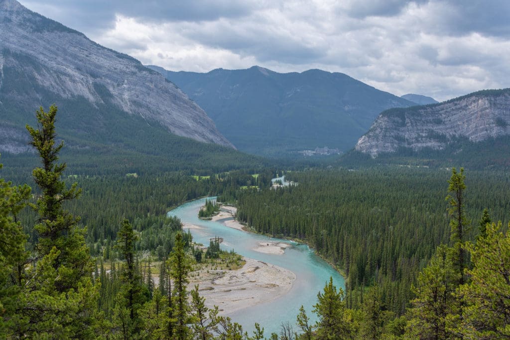 Bow River flows through Canada's Rocky Mountains