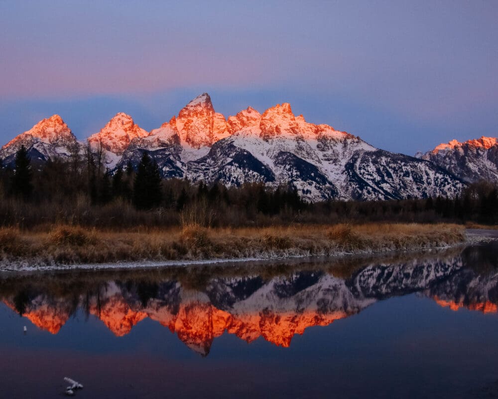 Mountains reflecting off the Snake River in Wyoming
