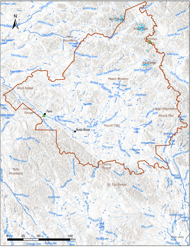 A map showing an area for a proposed national park reserve in Yukon Territory